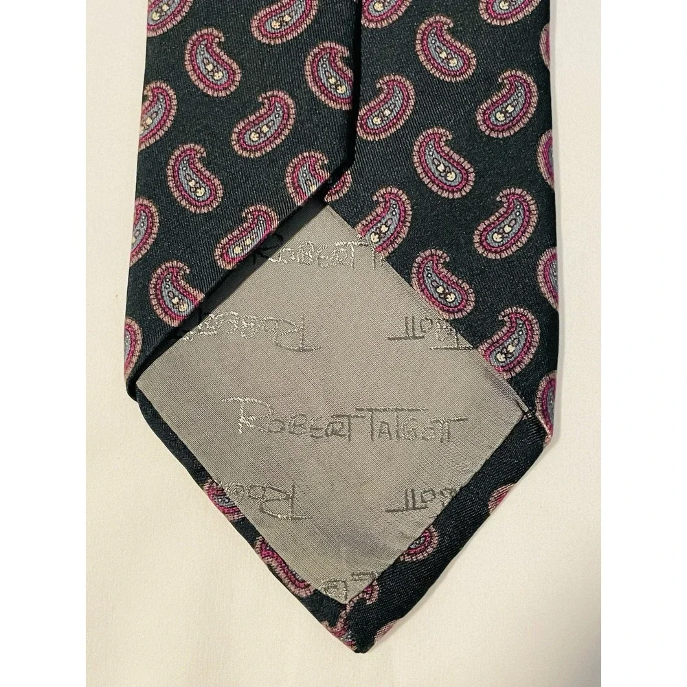 Robert Talbott for Patrick James Silk Tie Black Paisley Pink White Gray 3.5